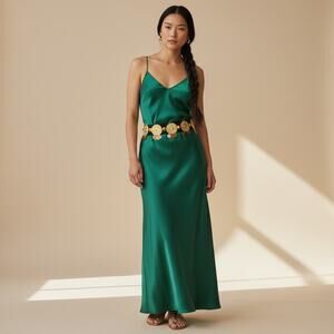 Sonia Rykiel Vintage Black Sash Gold Tone Brass Medallion Coins Studs Belt